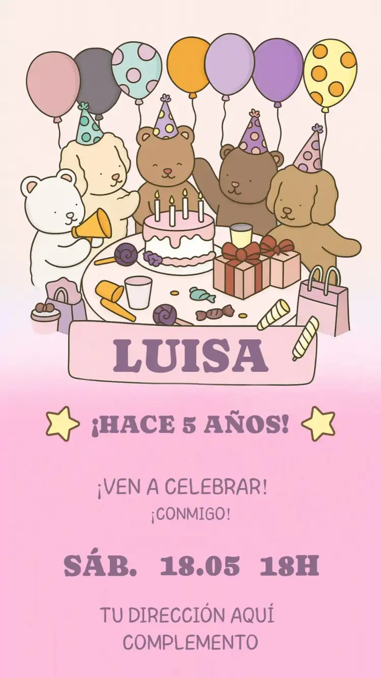 Invitación Bobbie Goods – tema Cumpleaños Infantil colorido, divertido, moderno, lúdico, feminino