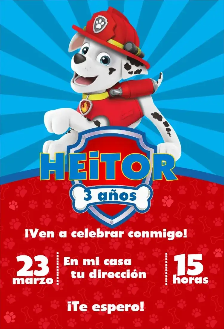 Invitación Patrulla Canina 7 – tema Cumpleaños colorido, divertido, temático, infantil, animado