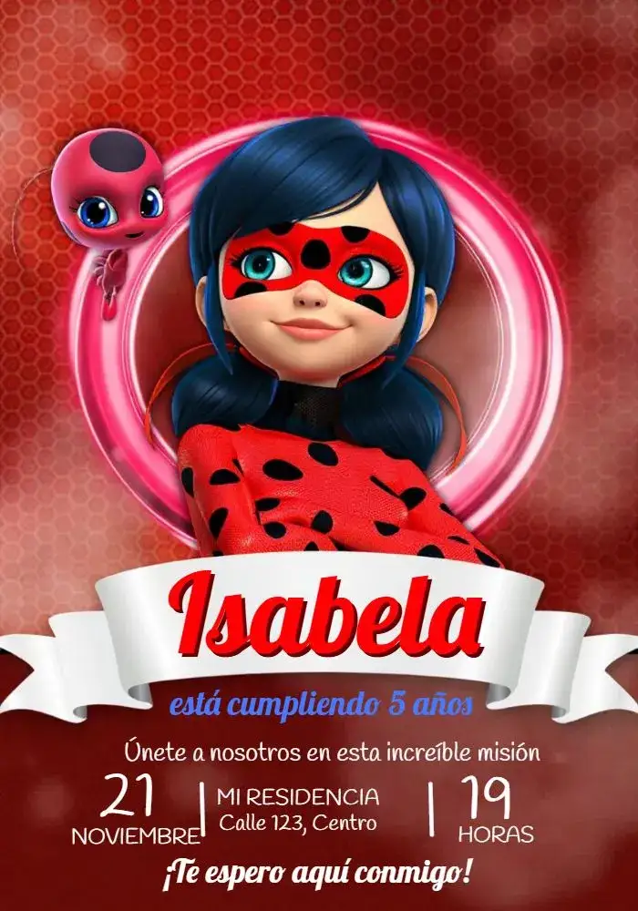 Invitación Lady Bug y Cat Noir Adrien – tema Más buscados colorido, aventura, infantil, moderno, temático