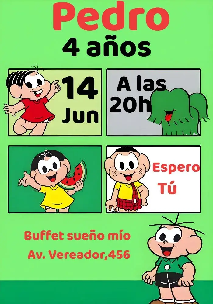 Invitación Turma De Mónica Rojo editable y personalizable