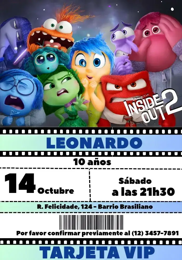 Invitación Divertida Mente 2 Cine – tema Más buscados colorido, lúdico, ilustraciones de personajes, cinematográfico, divertido