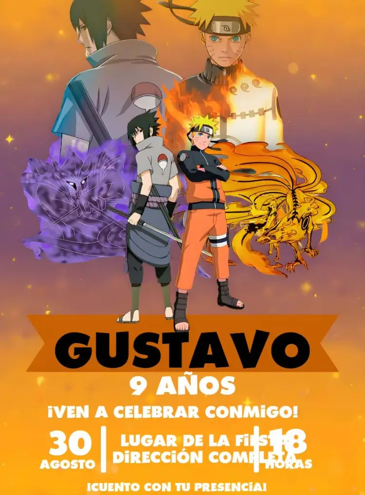 Invitación Naruto y Sasuke Uchiha