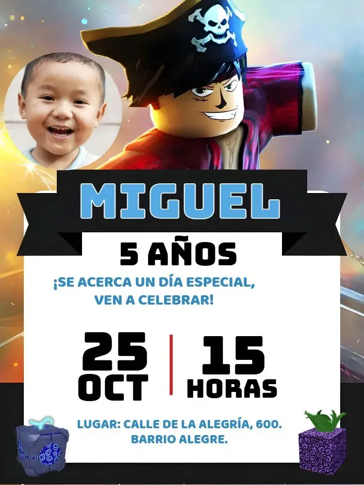 Invitación Blox Fruits Roblox Con Foto Gamer