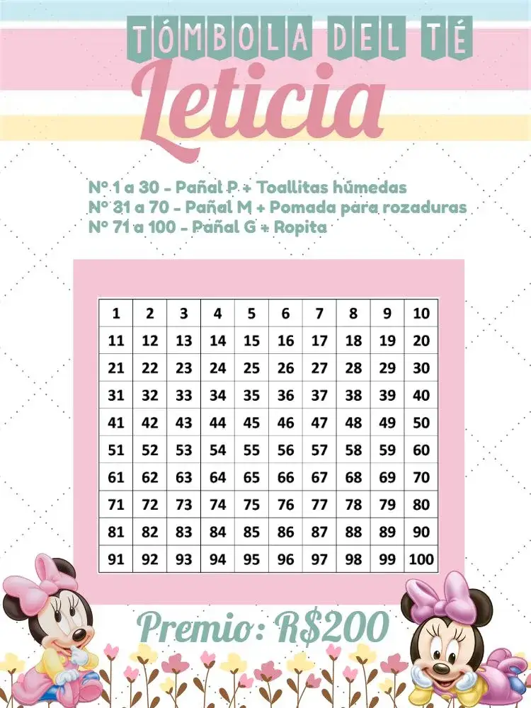 Invitación Chá Rifa Minnie Mouse Baby Bebê – tema Té Rifa colorido, Disney, lúdico, infantil, alegre, feminino