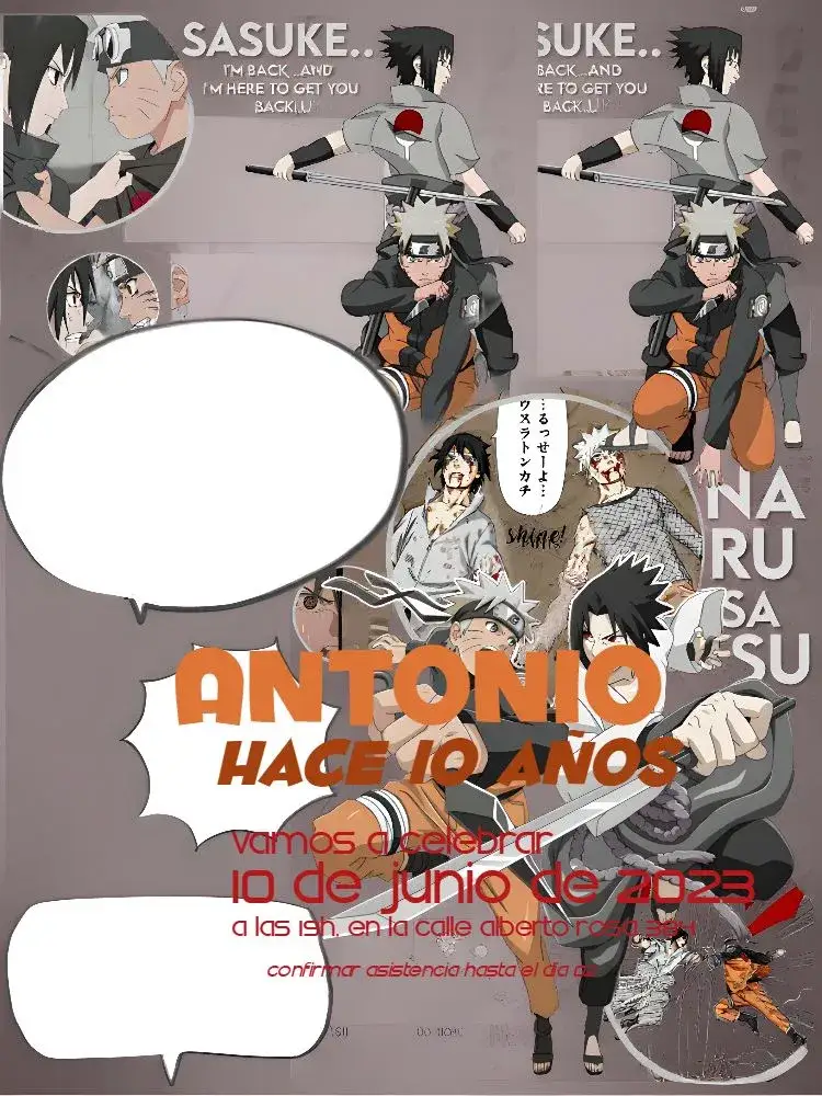 Invitación Naruto Rojo – tema Cumpleaños Infantil vibrante, anime, moderno, temático, colorido, divertido