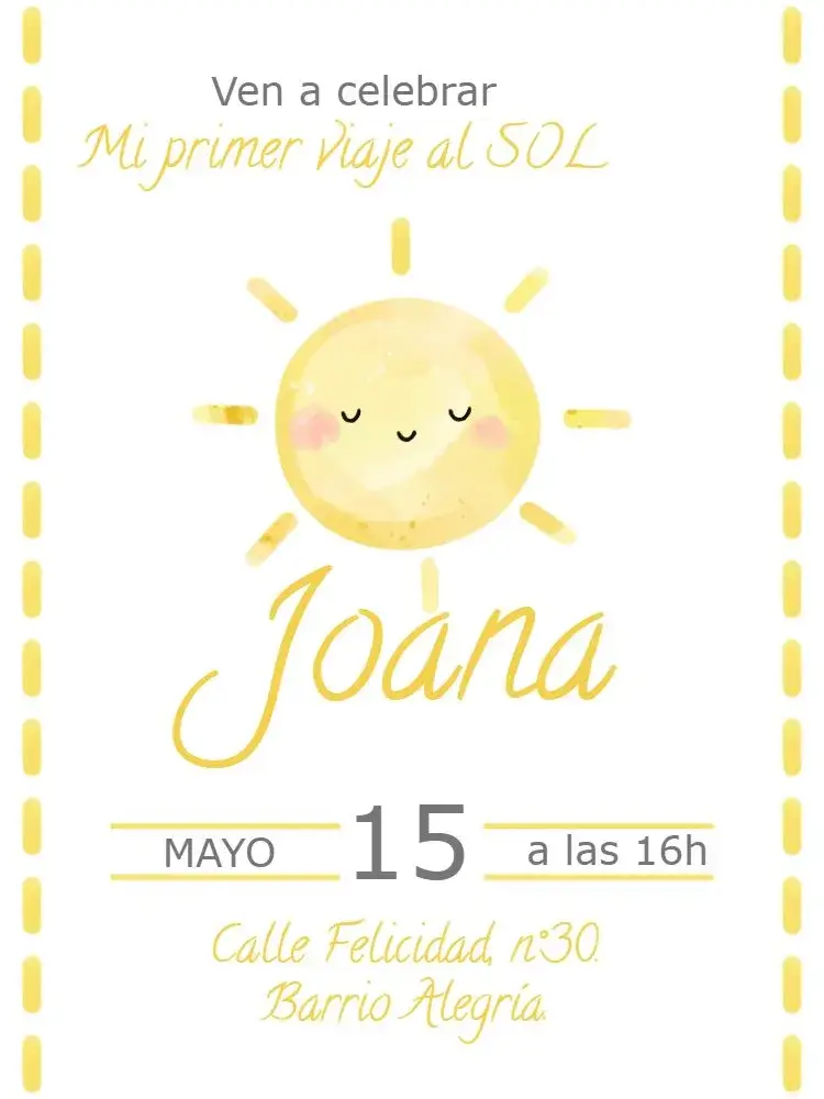 Invitación Primera Vuelta Al Sol Amarillo