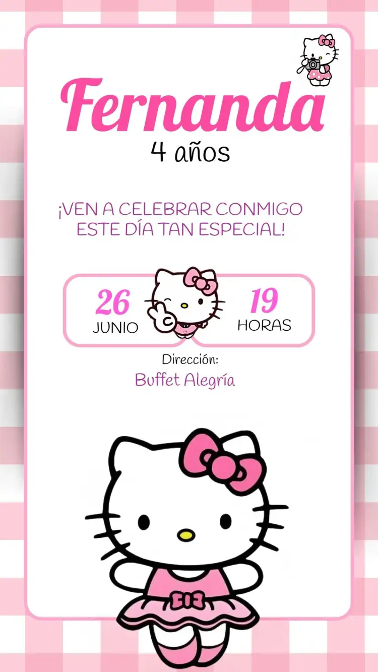 Invitación Hello Kitty Rosa – tema Más buscados rosa, colorido, infantil, divertido, temático, lindo