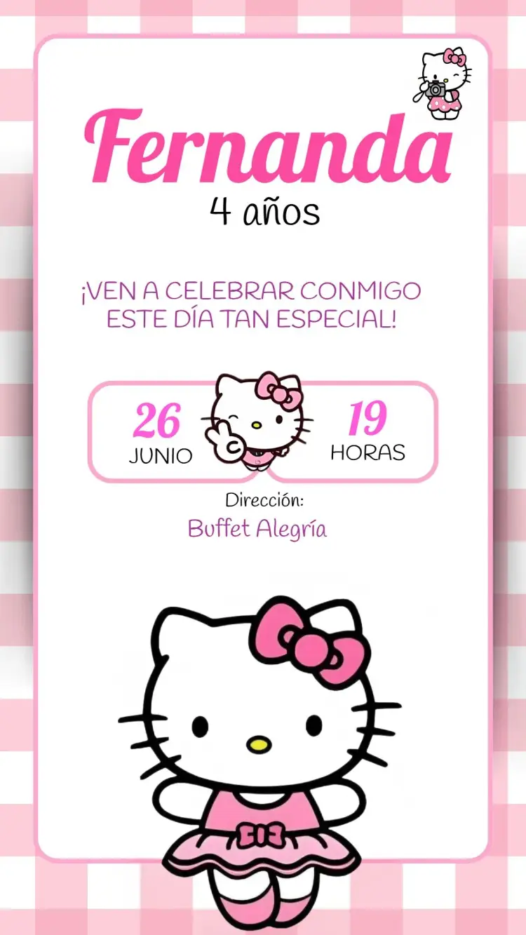 Invitación Hello Kitty Rosa