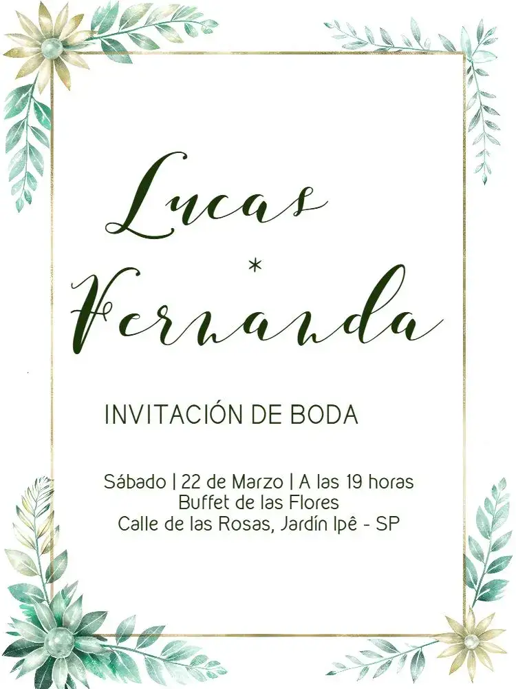 Invitación Boda Hojas Blanco – tema Boda vegetación, minimalista, verde, blanco, natural, rústico