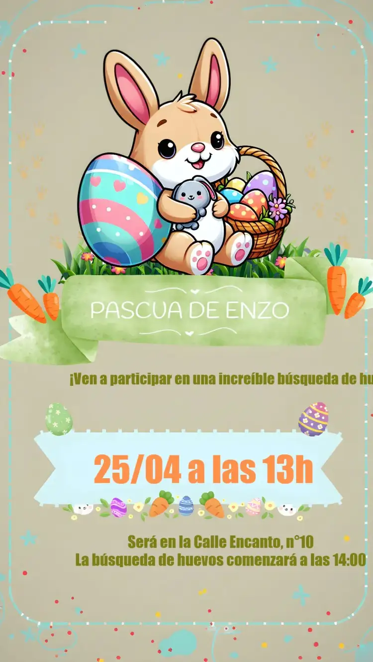 Invitación Pascua Huevo – tema Fechas Conmemorativas colorido, infantil, divertido, pascua, lúdico, temático