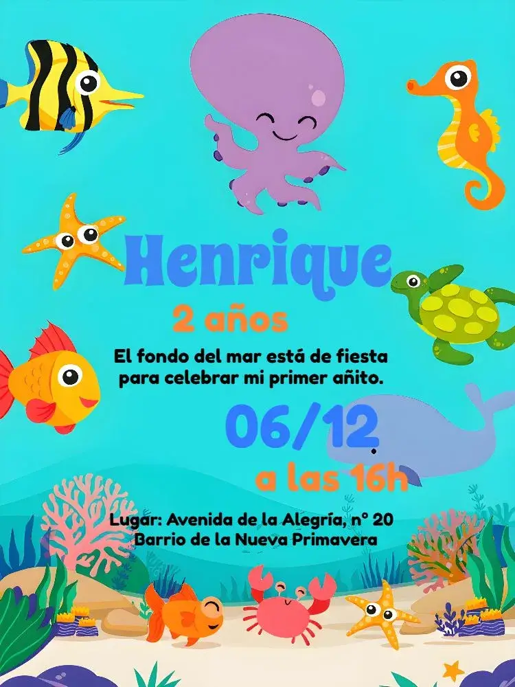 Invitación Fondo Del Mar Naranja editable y personalizable