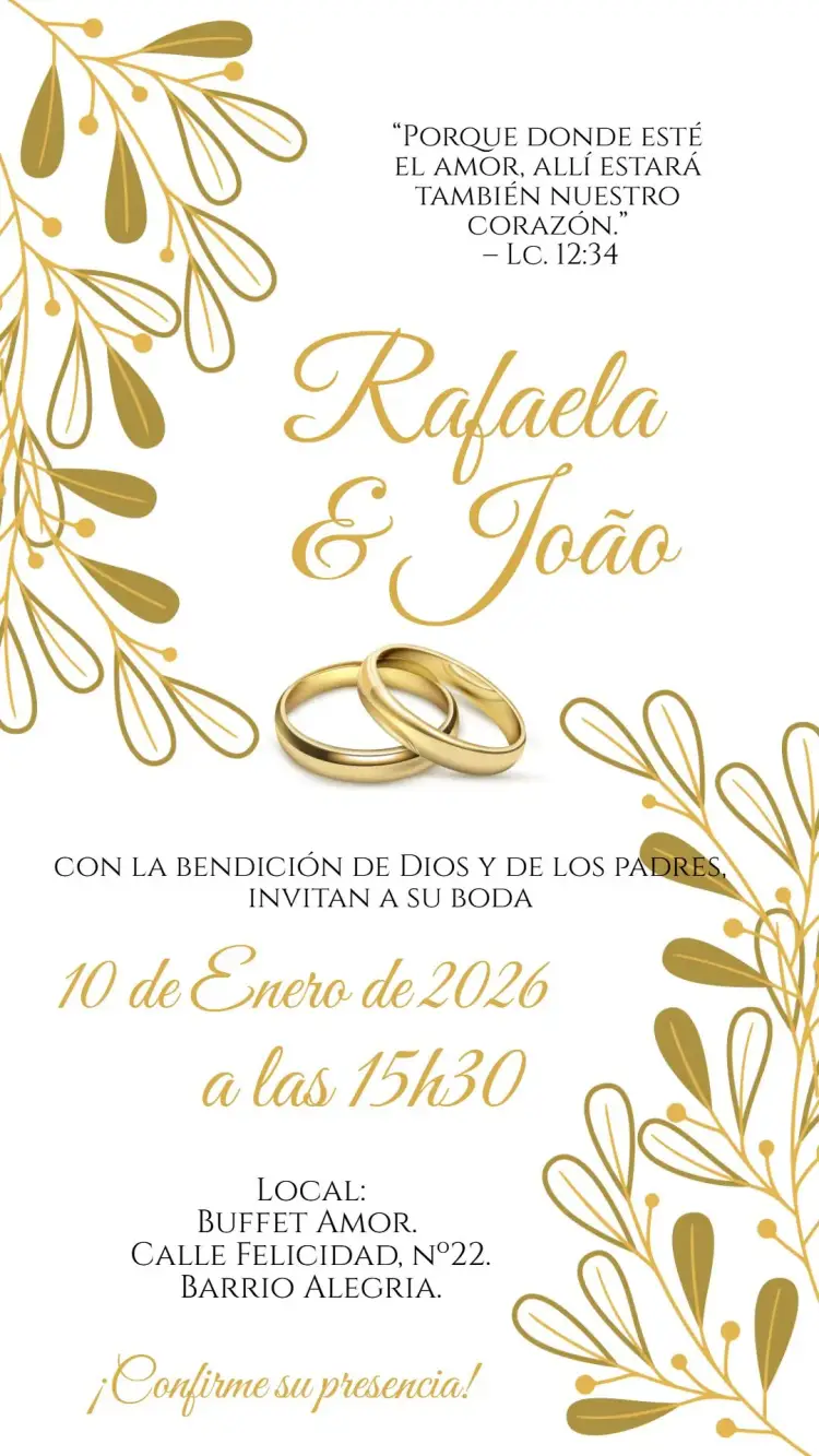 Invitación Boda de Oro Alianza editable y personalizable