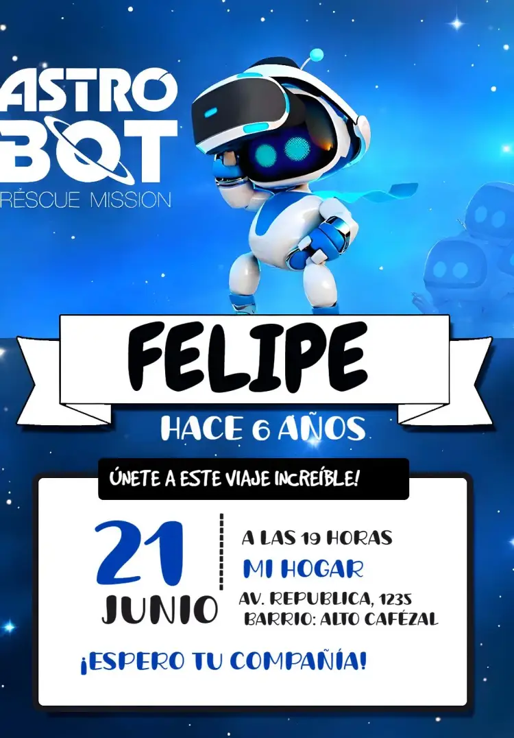 Invitación Astro Bot Azul