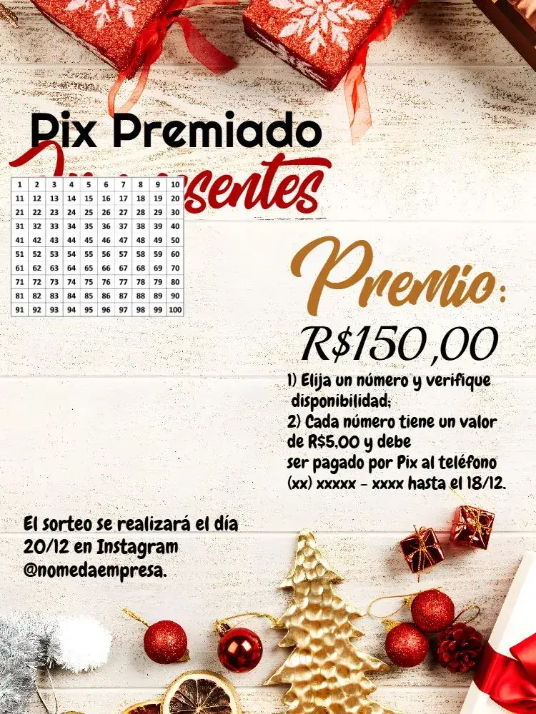 Invitación Pix Premiado Navidad Sorteo – tema Cartones dorado, rojo, festivo, moderno, navideño, elegante