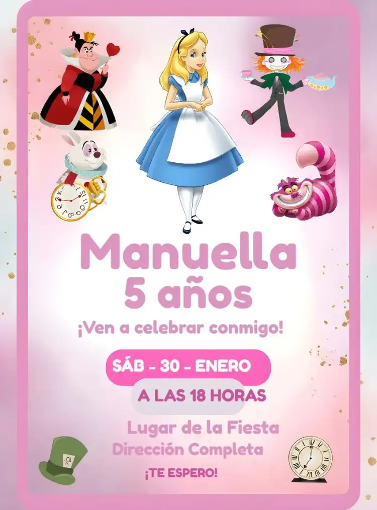 Invitación de Alicia en el País de las Maravillas Infantil