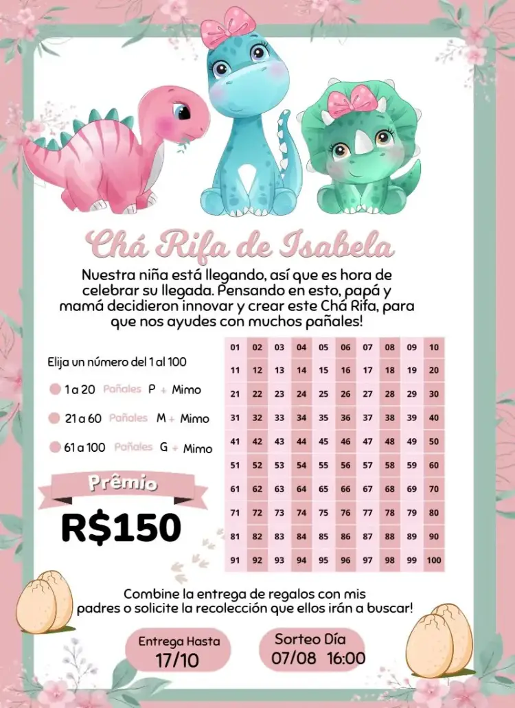 Invitación Dinosaurios y Flores