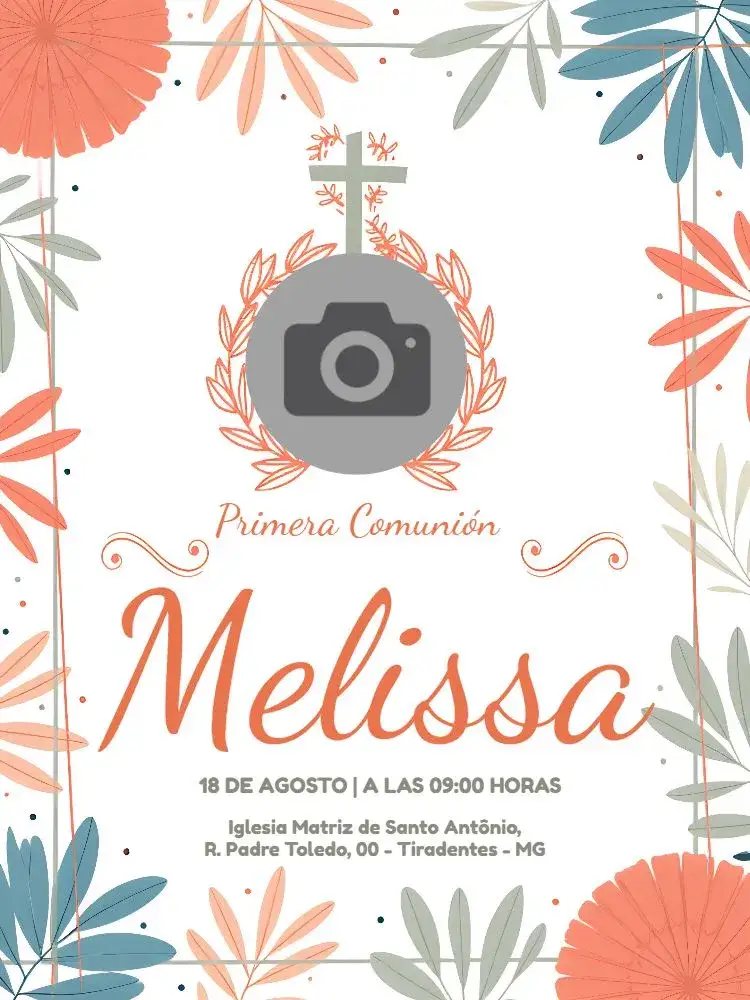 Invitación Primera Comunión Con Foto Beige – tema Primera Comunión floral, delicado, minimalista, beige, moderno, ángeles