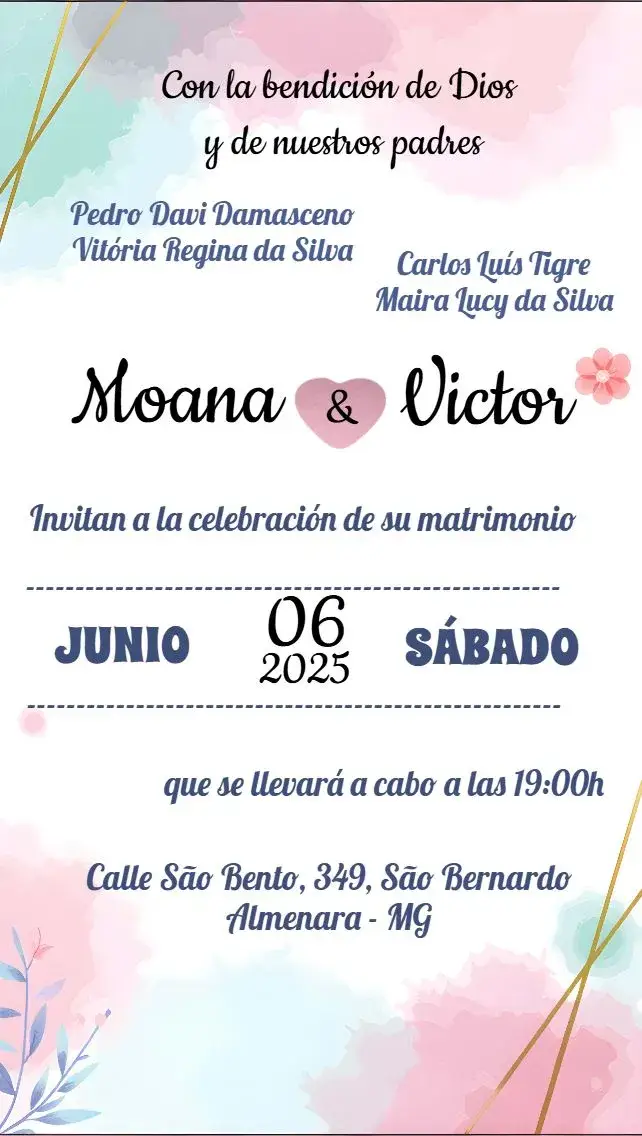 Invitación Boda Floral Rosa Acuarela