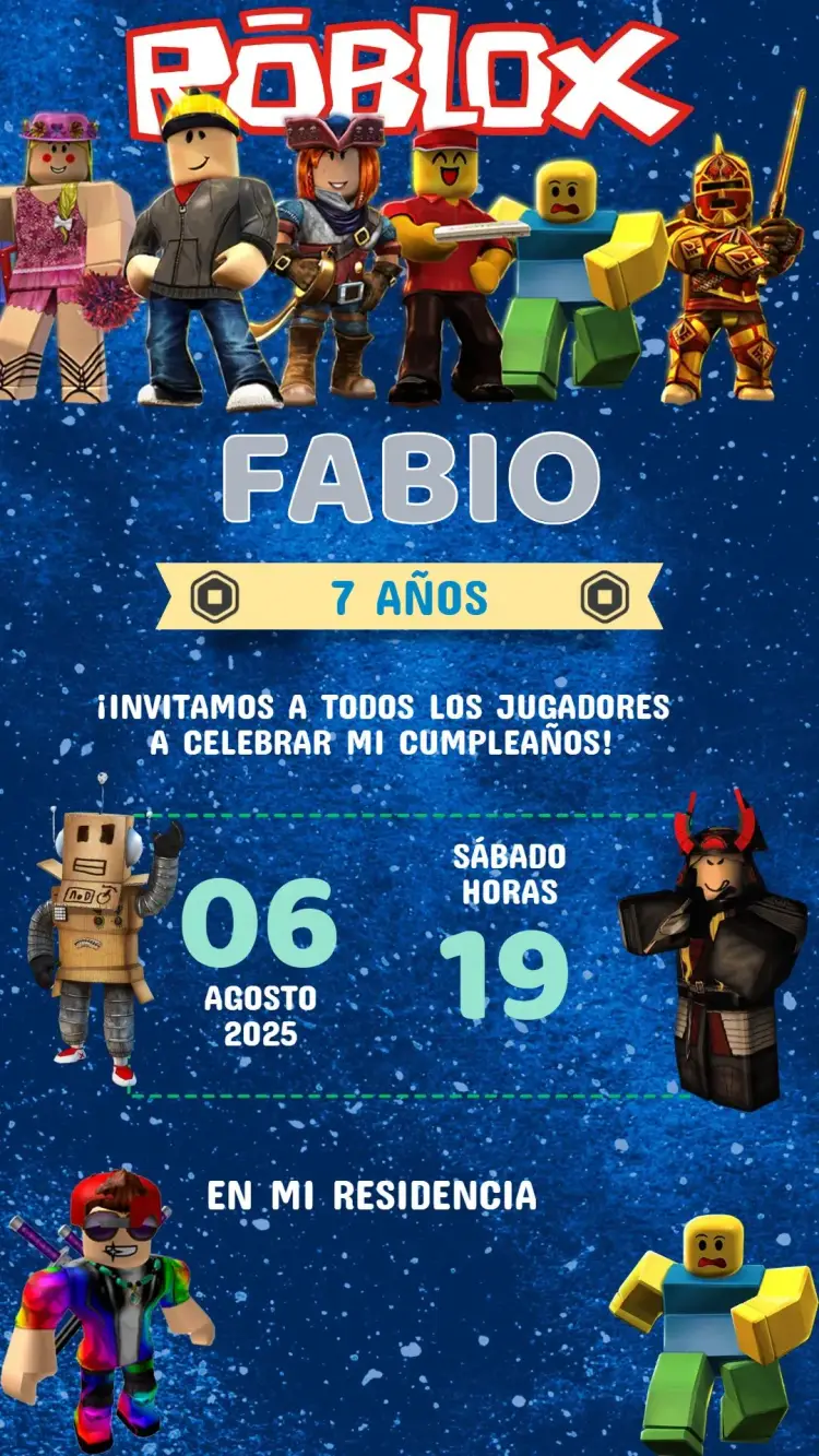 Invitación Invitación Cumpleaños Roblox editable y personalizable