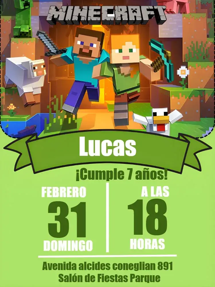 Invitación Minecraft Blanco