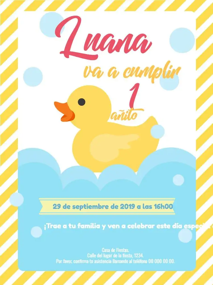 Invitación Pato De Goma Digital – tema Cumpleaños Infantil colorido, divertido, infantil, agua, burbujas de jabón, patitos