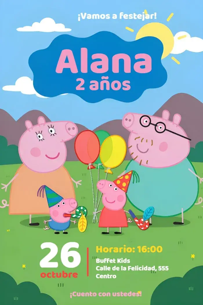 Invitación Peppa Pig Rosa