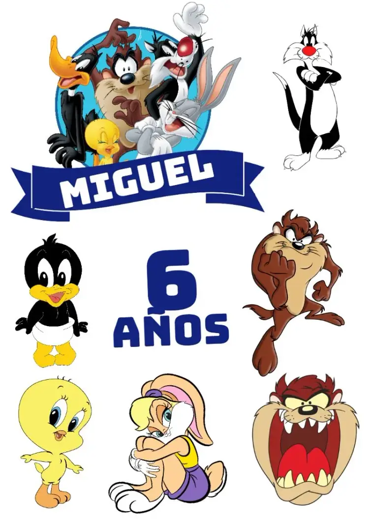 Invitación Topper de Pastel Looney Tunes Baby Colorido editable y personalizable