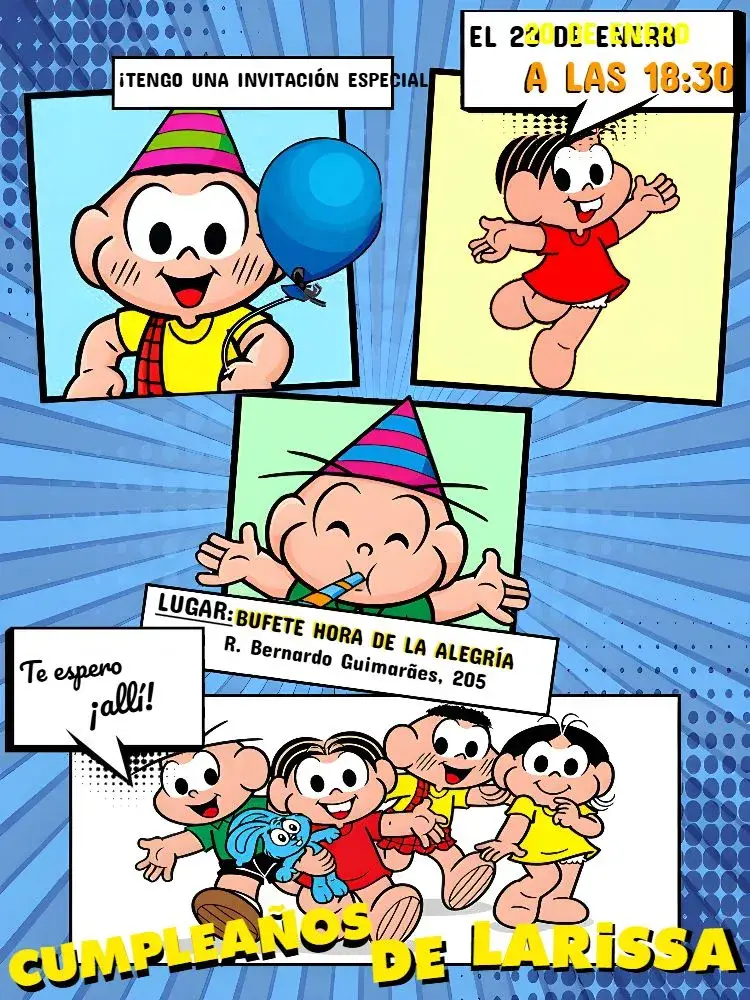 Invitación Turma De La Mónica Cómics Rojo editable y personalizable