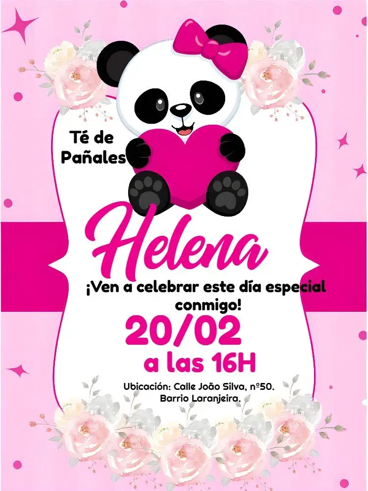 Invitación Baby Shower Osito Panda Rosa
