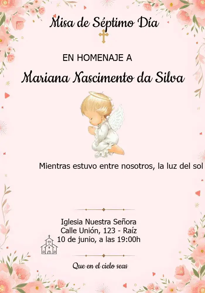 Invitación Misa De Séptimo Día Angelito Religioso