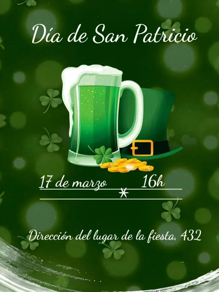 Invitación Día De San Patricio Verde – tema Fechas Conmemorativas verde vibrante, elementos gráficos irlandeses, estilo festivo, modernidade, ilustraciones divertidas, temática cultural