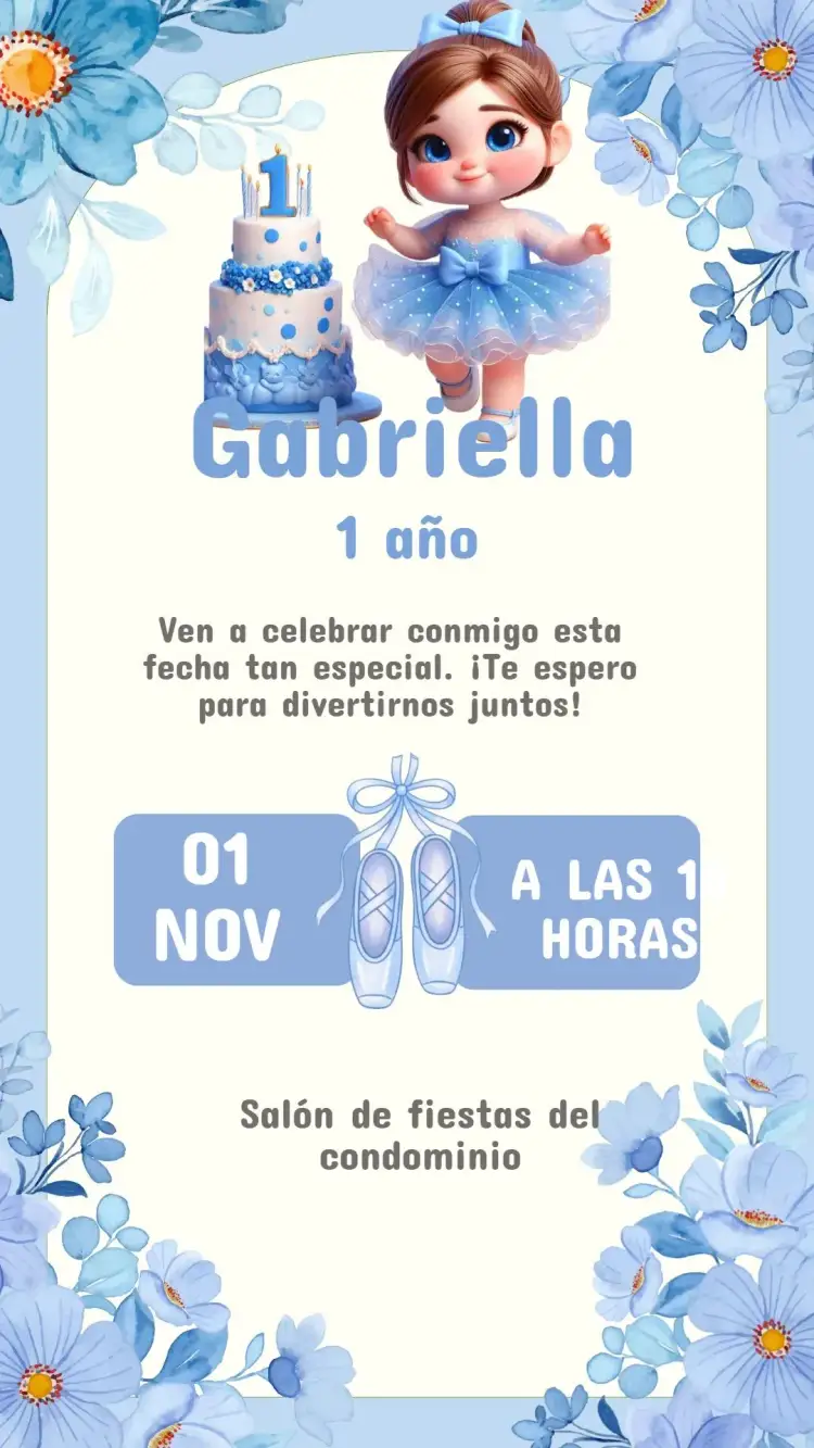 Invitación Invitación Cumpleaños Bailarina Azul – tema Cumpleaños Infantil bailarina, azul, delicado, infantil, lúdico