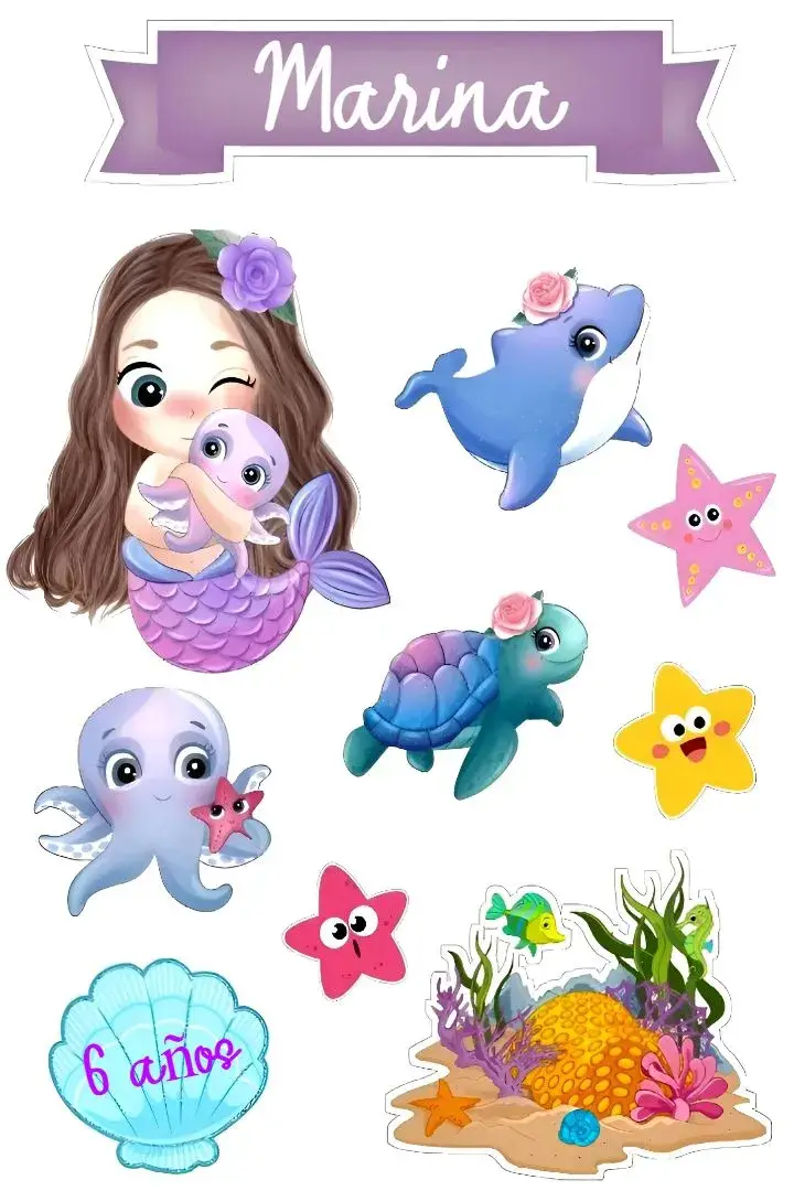 Invitación Topo De Pastel Pequeña Sirena Imprimir editable y personalizable