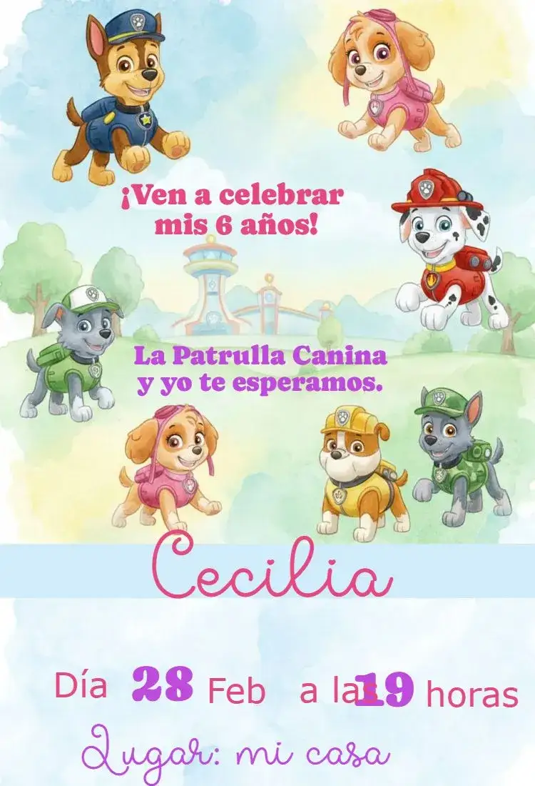 Invitación Invitación Patrulla Canina – tema Cumpleaños Infantil colorido, aventura, divertido, infantil, temático, animales