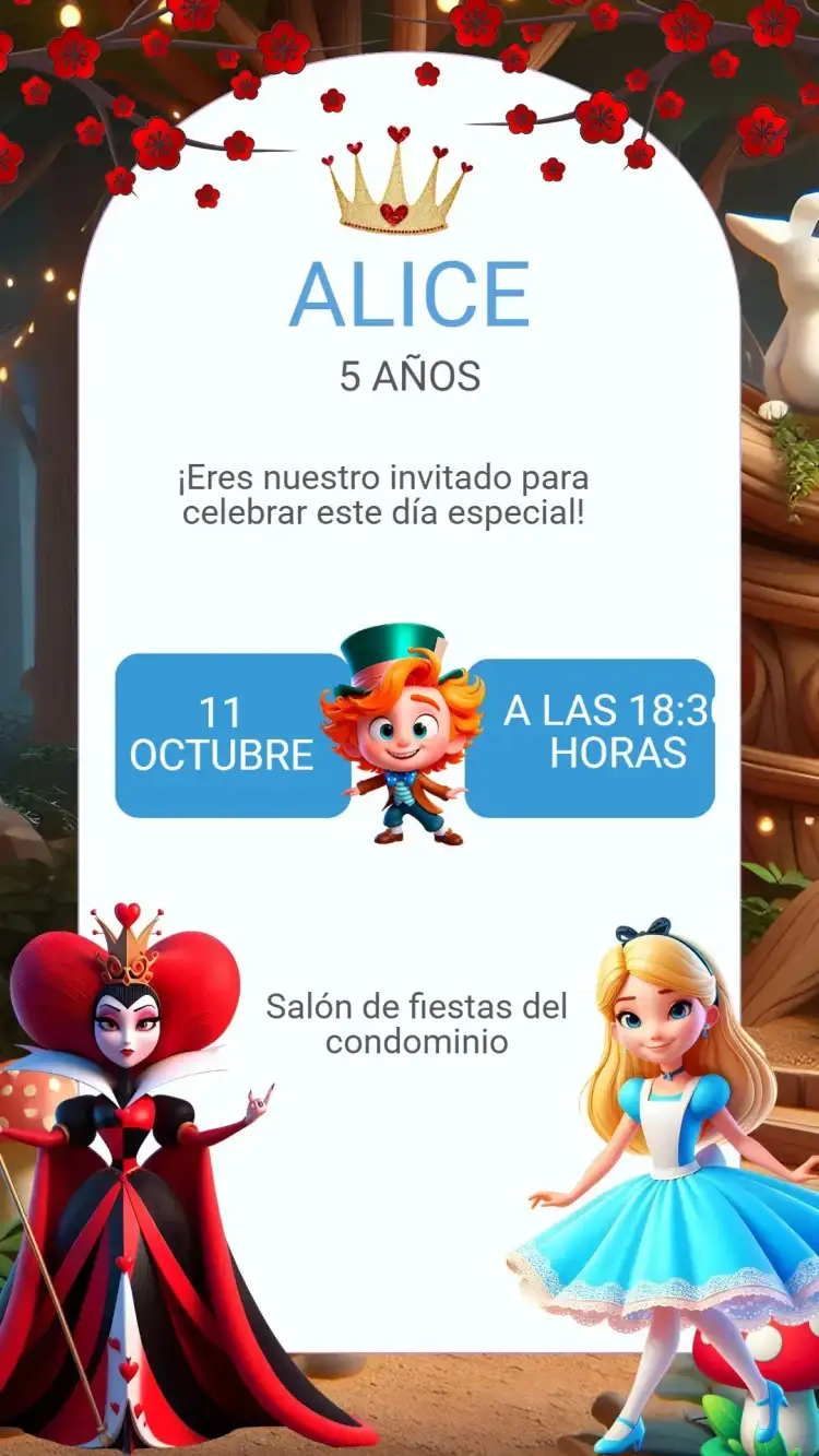 Invitación Cumpleaños Alicia en el País de las Maravillas