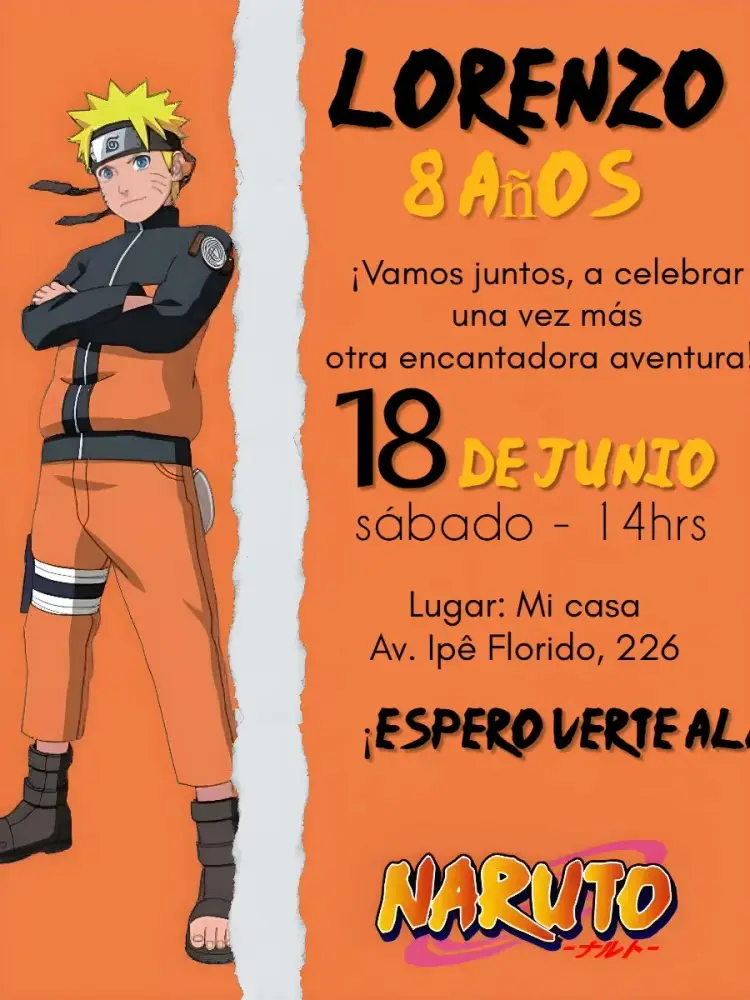 Invitación Fiesta de Naruto