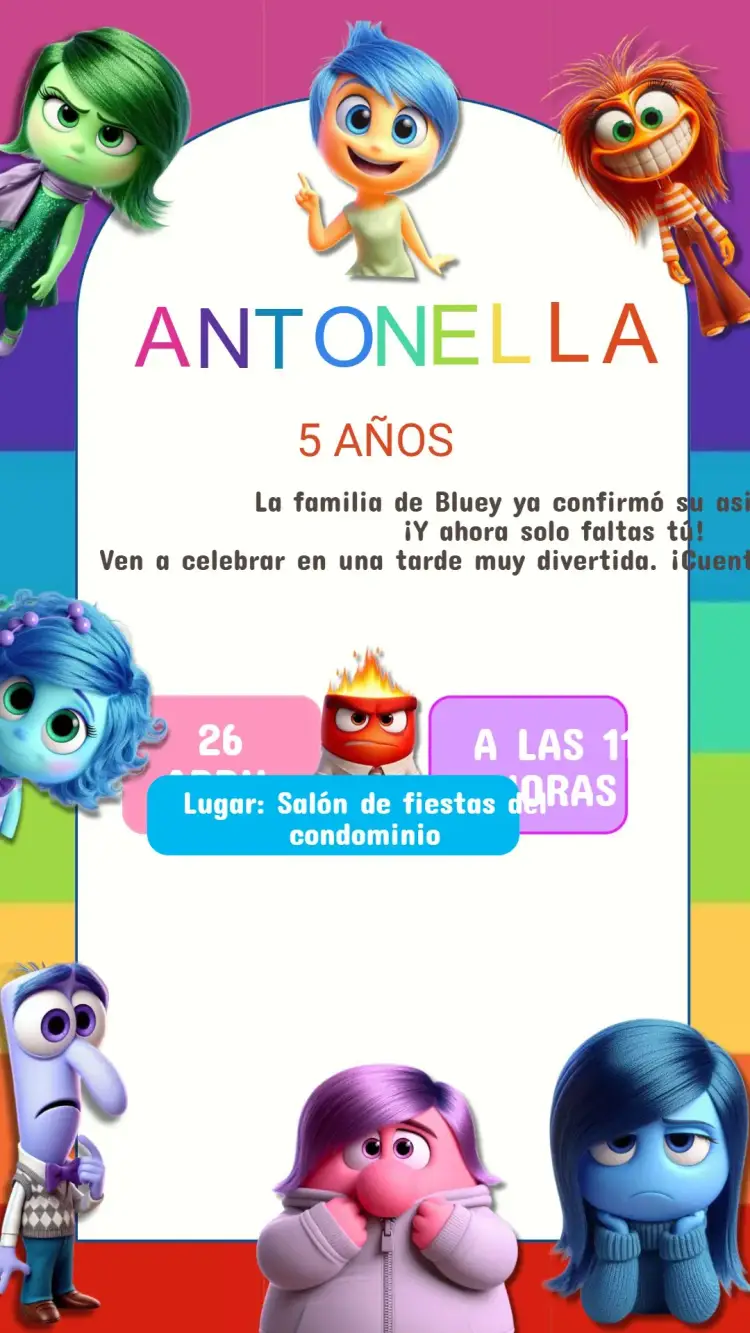 Invitación Cumpleaños Divertidamente