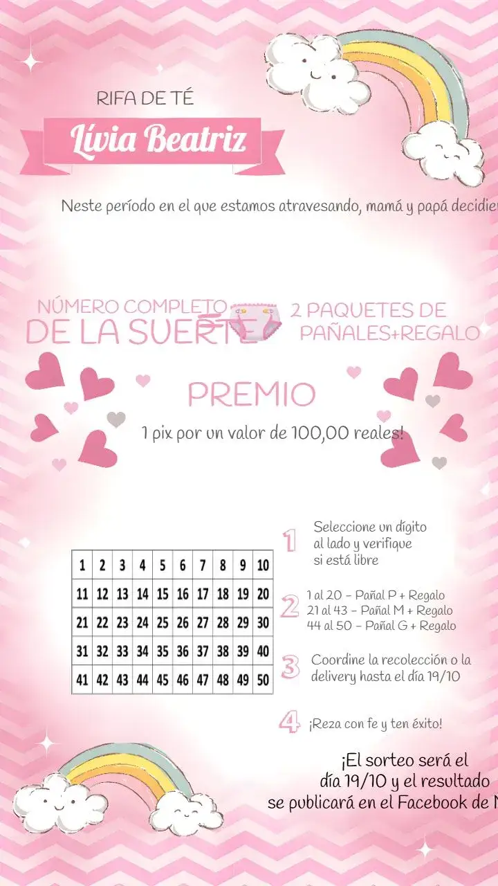 Invitación Té Rifa Lluvia De Amor Números – tema Té Rifa lindo, elegante, contemporáneo, suave, juvenil