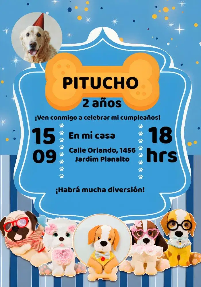 Invitación Pet Perro Con Foto Negro