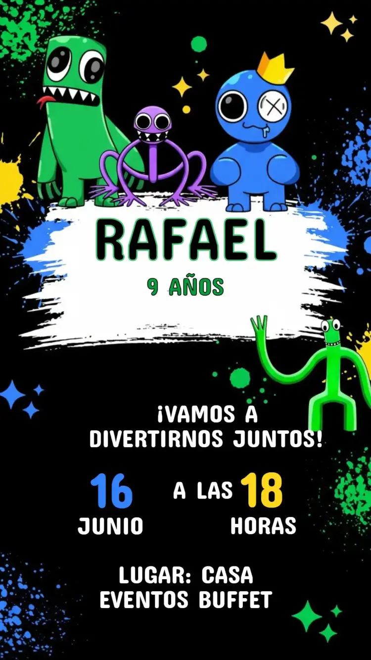 Invitación Invitación Cumpleaños Rainbow friend – tema Cumpleaños Infantil colorido, divertido, lúdico, moderno, infantil