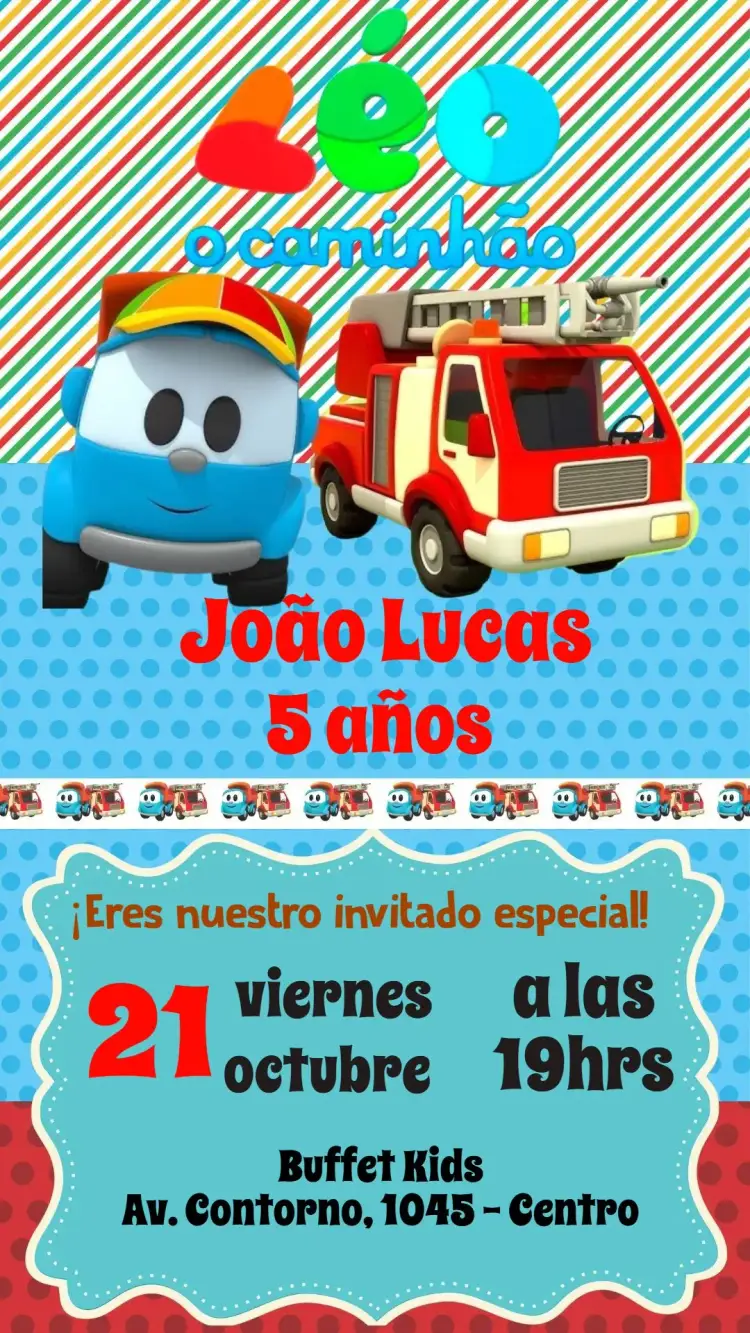 Invitación Léo el camión editable y personalizable