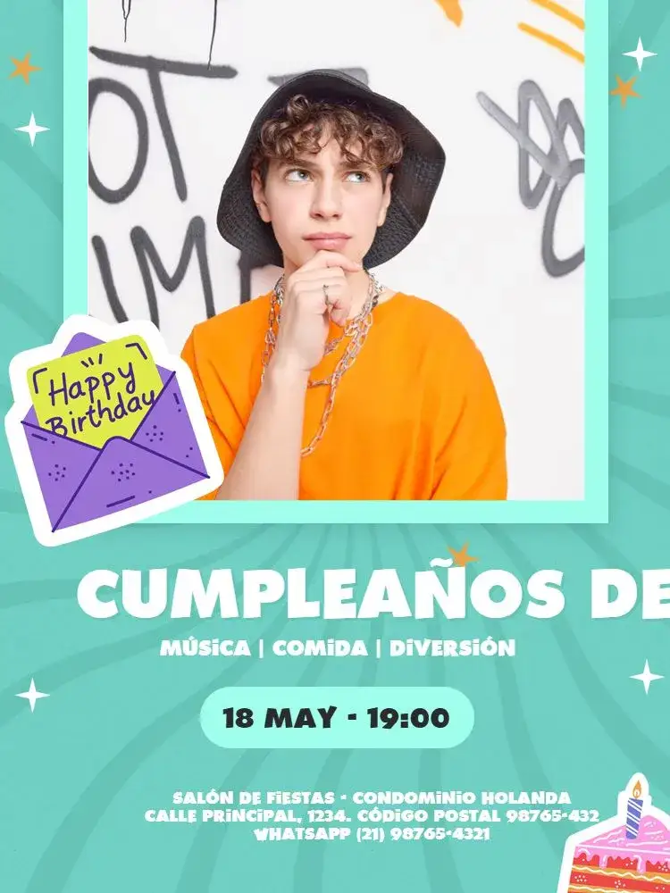 Invitación Con Foto Adolescente Divertido Claro – tema Cumpleaños Infantil moderno, divertido, colorido, joven, claro, vibrante