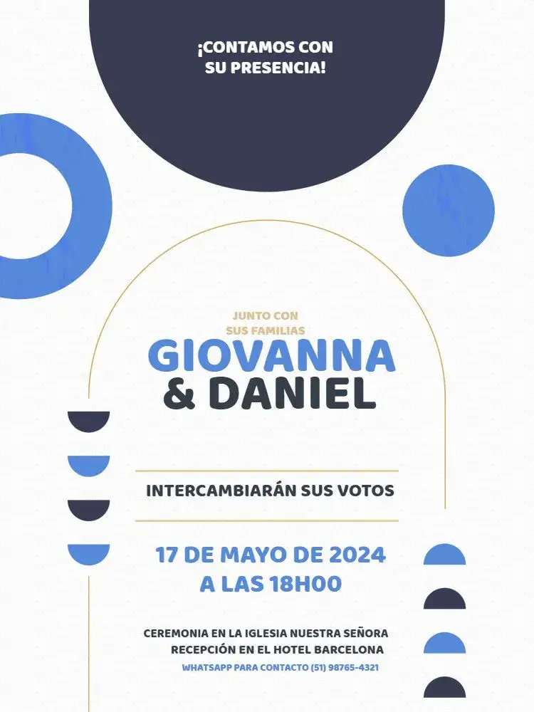 Invitación Boda Simple Y Creativa Moderna Azul