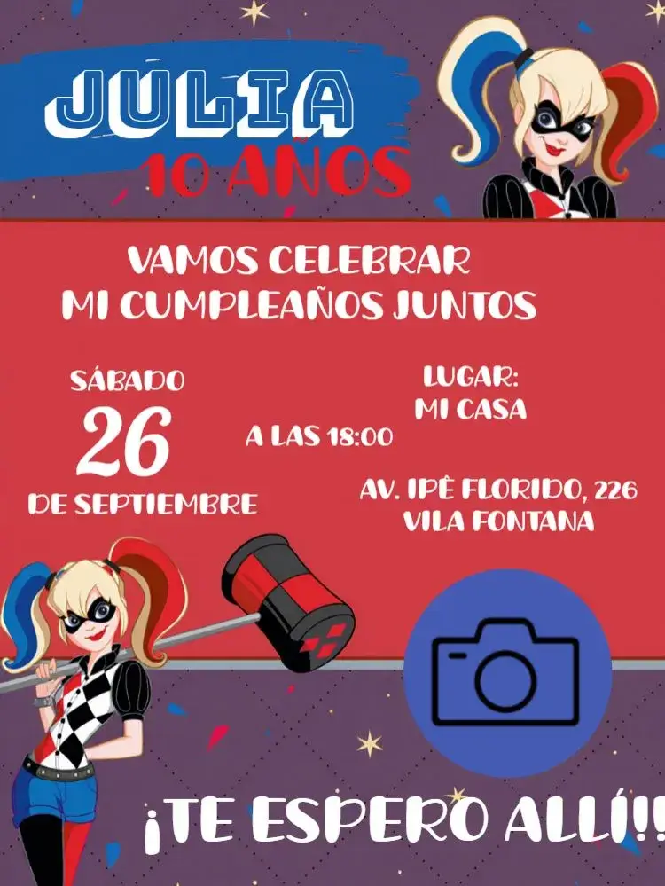 Invitación Arlequina Con Foto de Joker