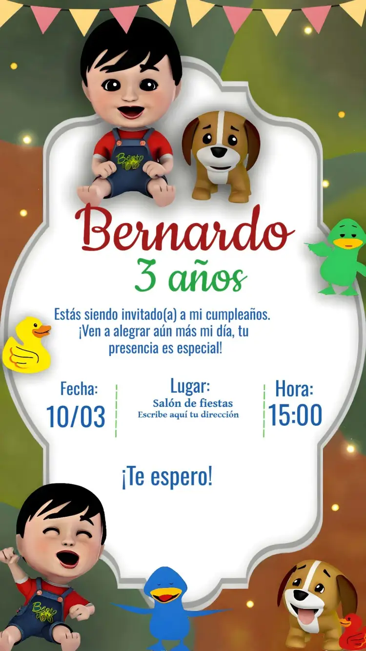 Invitación Bento Y Totó Amarelinho