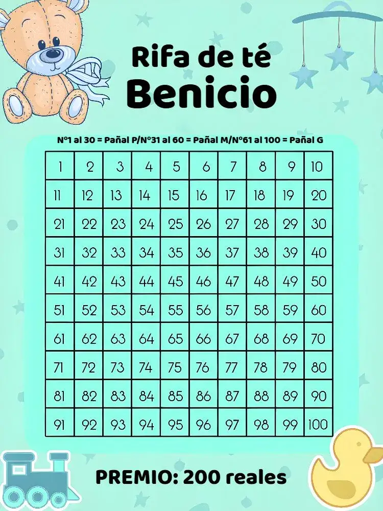 Invitación Té Rifa Osito Azul – tema Té Rifa lindo, juguetón, azul y blanco, animales, infantil, moderno