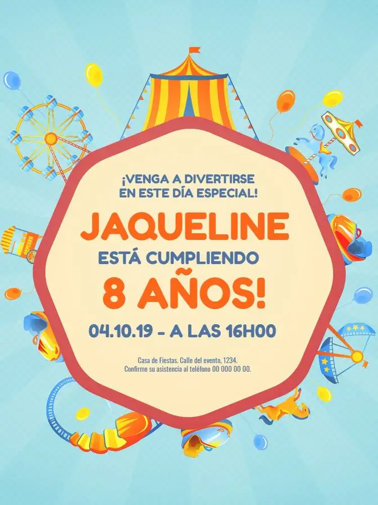 Invitación Parque De Diversões Whatsapp – tema Baby Shower colorido, lúdico, divertido, animado, temática de parque, brinquedos