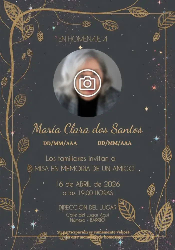 Invitación Misa De Fallecimiento Con Foto Cruz – tema Fechas Conmemorativas gris, negro, dorado, minimalista, elegante, sobrio