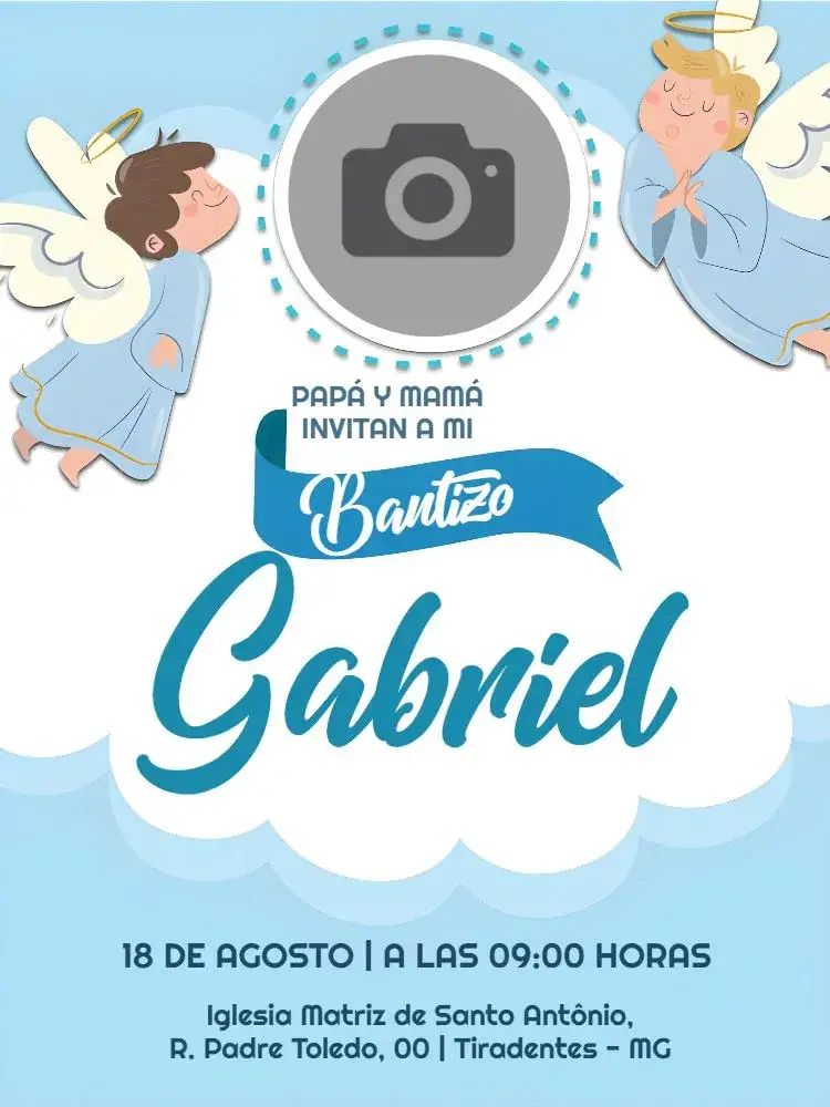 Invitación Bautizo Con Foto Niño – tema Bautismo azul, angelitos, infantil, moderno, tierno, minimalista