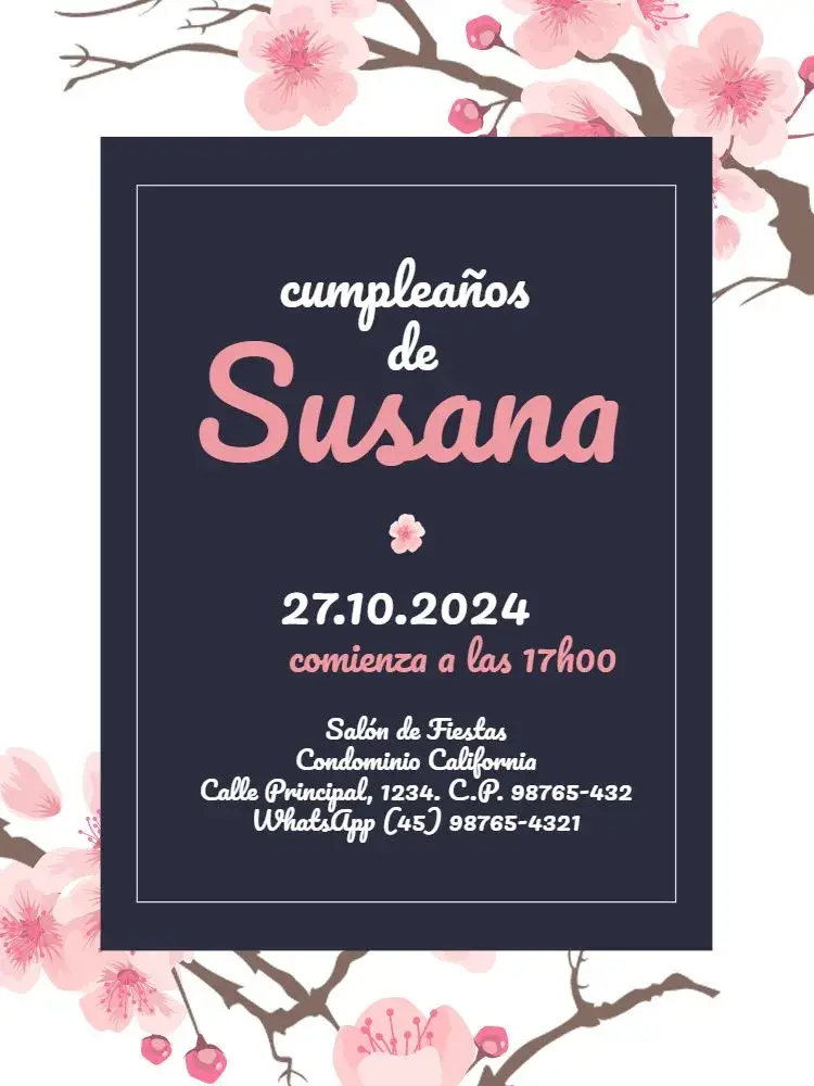 Invitación Flor De Cerejeira Sakura Azul